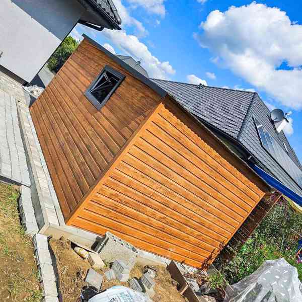 Plechova garáž 3x4m výklopná vrata okno světlý ořech TS760 - foto 3