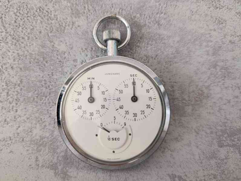 Zajímavé staré německé kapesní stopky Junghans 1/10s. - foto 5