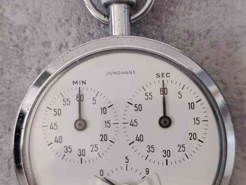 Zajímavé staré německé kapesní stopky Junghans 1/10s. - foto 7
