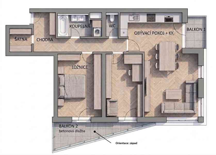 3+kk | 99 m² | garážové stání a sklep | terasa a balkon  - foto 19