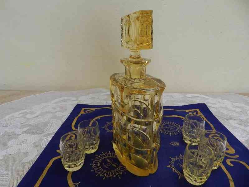 Luxusní Art Deco broušená Souprava Karafa a 5 půlek  - foto 5
