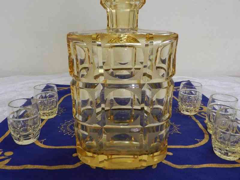 Luxusní Art Deco broušená Souprava Karafa a 5 půlek  - foto 3