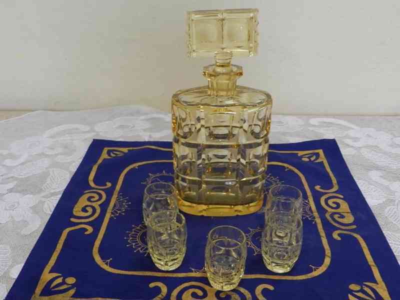 Luxusní Art Deco broušená Souprava Karafa a 5 půlek  - foto 2