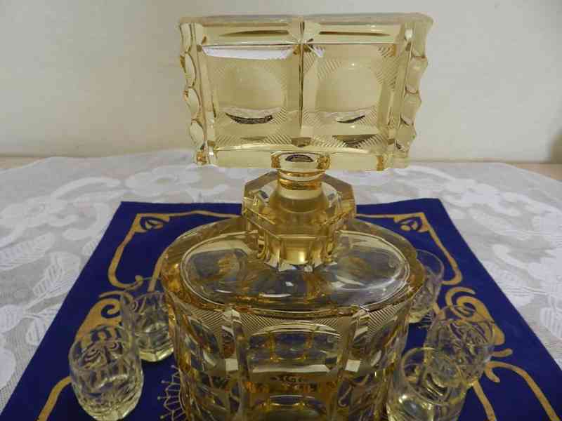 Luxusní Art Deco broušená Souprava Karafa a 5 půlek  - foto 4