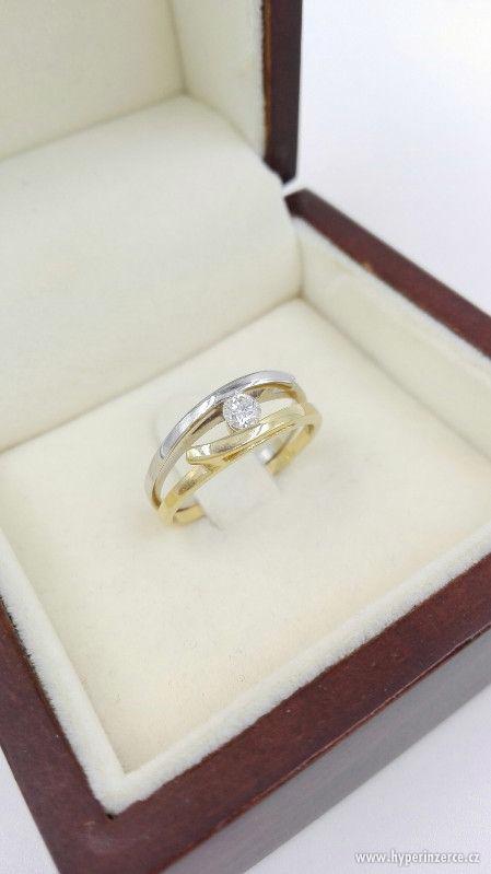 Zlatý prsten s briliantem krásný zánovní zásnubní prsten - foto 3