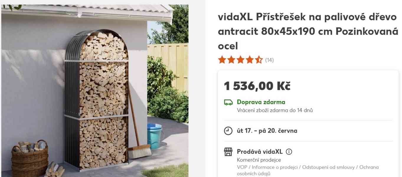 Přístřešek na palivové dřevo antracit 80x45x190 cm - foto 5