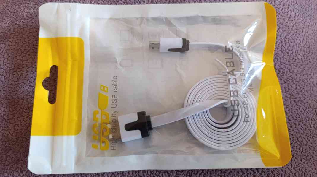 Kabel USB USB A M - microUSB M - 1m, bílý, plochý