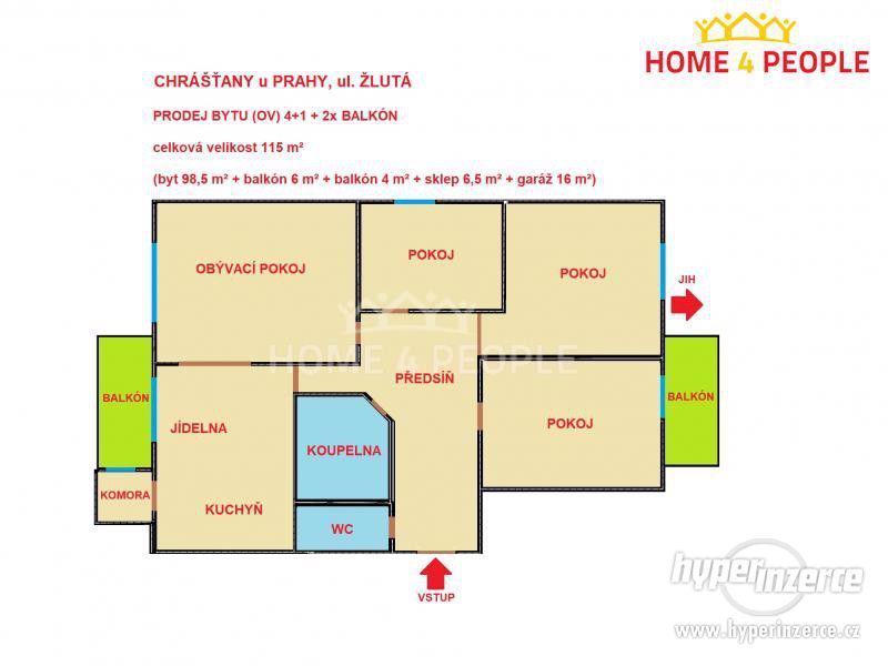 Prodej bytu 4+1/G/2xL, 115 m, Žlutá - Chrášťany