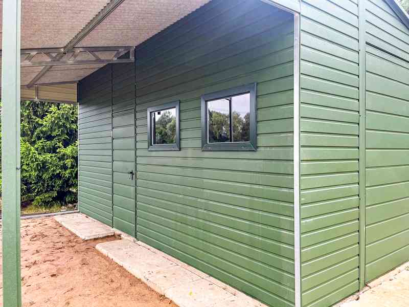 Plechova garáž 4x6 + přístřešek 2m -  výklopná vrata - TS764 - foto 6