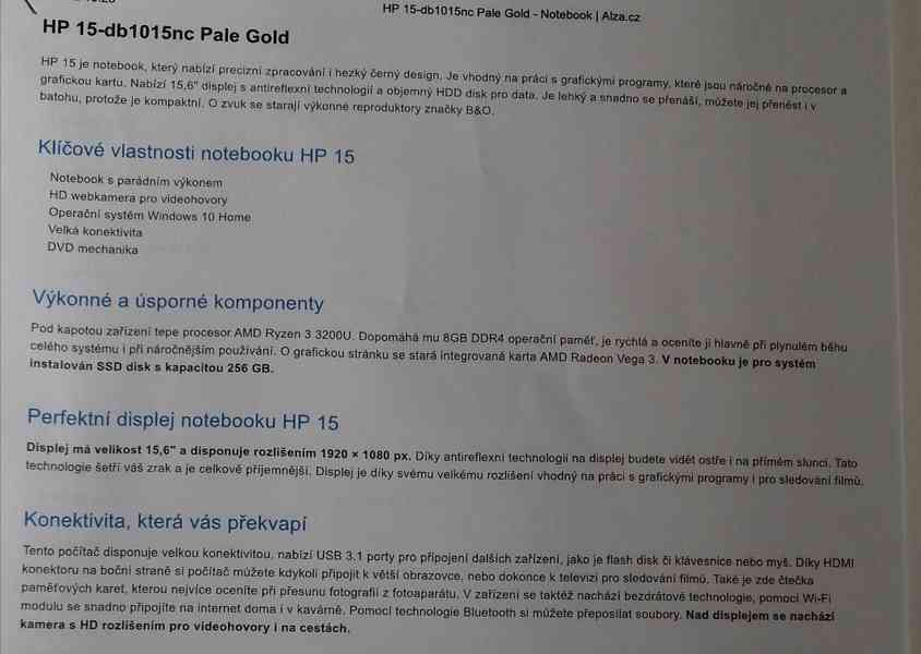 Notebook HP 15-db1015nc Pale Gold - foto 2