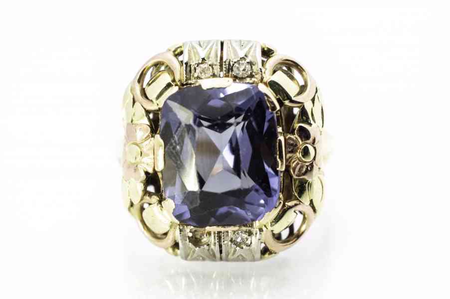 Zlatý prsten s fialovým kamenem, vel. 54 - foto 1