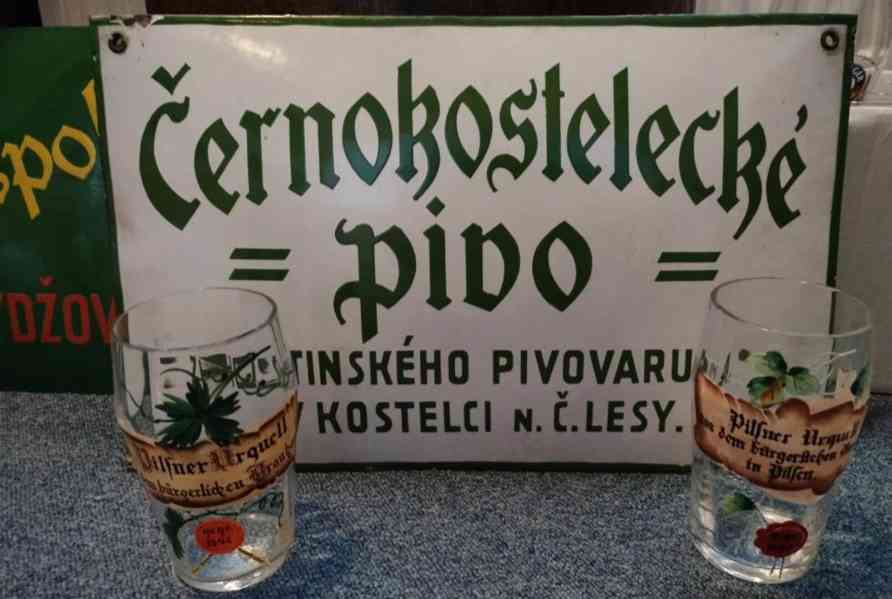Pivní sklo, půllitry, třetinky, pivovarské cedule. - foto 2