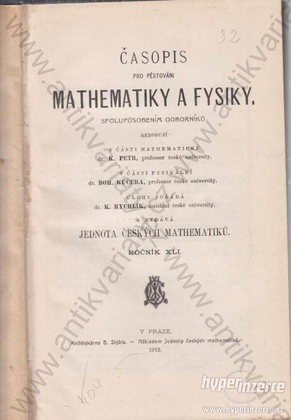 Časopis pro pěstování mathematiky a fysiky 1912 - foto 1