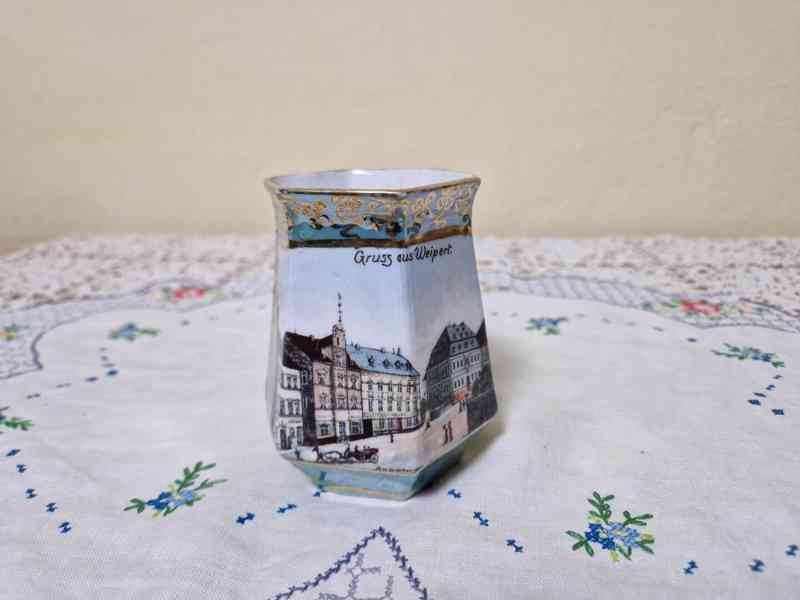 Vzácný starý zlacený malovaný Hrnek Vejprty - foto 2