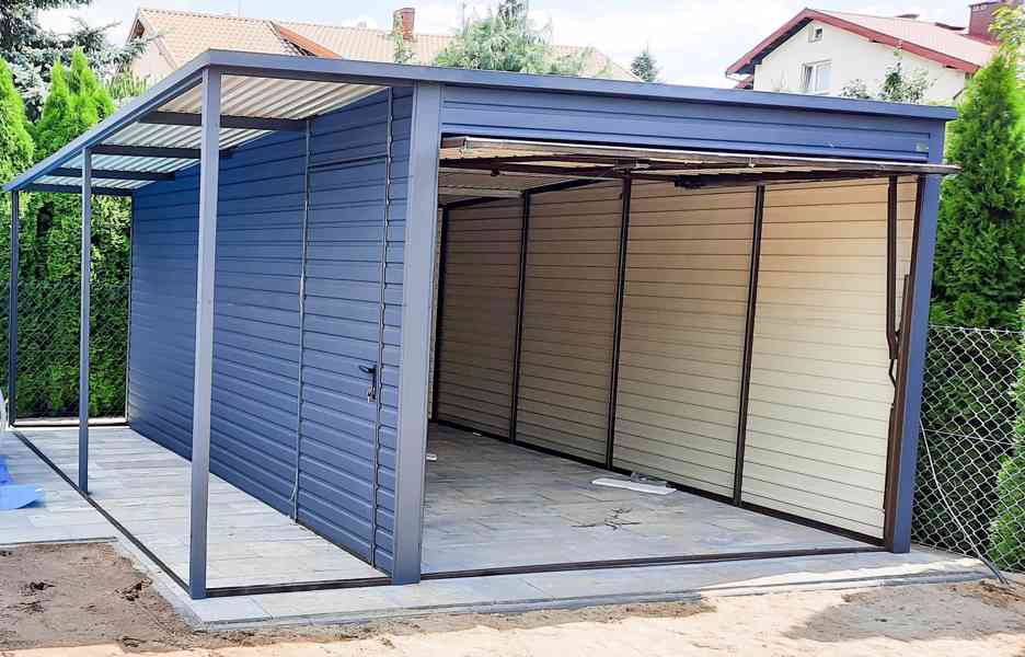 Plechová garáž 3m x 5m + přístřešek 1m, spád dozadu TS288 - foto 4
