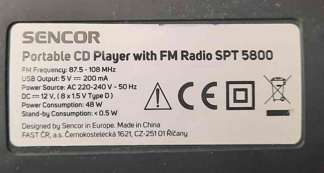 Sencor SPT5800 - přenosné rádio–CD–USB–BT přehr.-zesil. 25W - foto 7