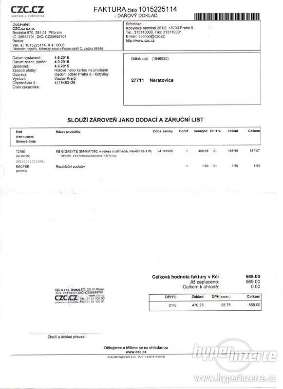 Bezdrátová klávesnice s myší GIGABYTE KM7580 CZ - foto 12