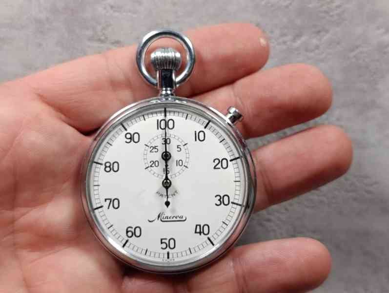 Švýcarské kapesní stopky MINERVA – funkční, krásný stav - foto 15