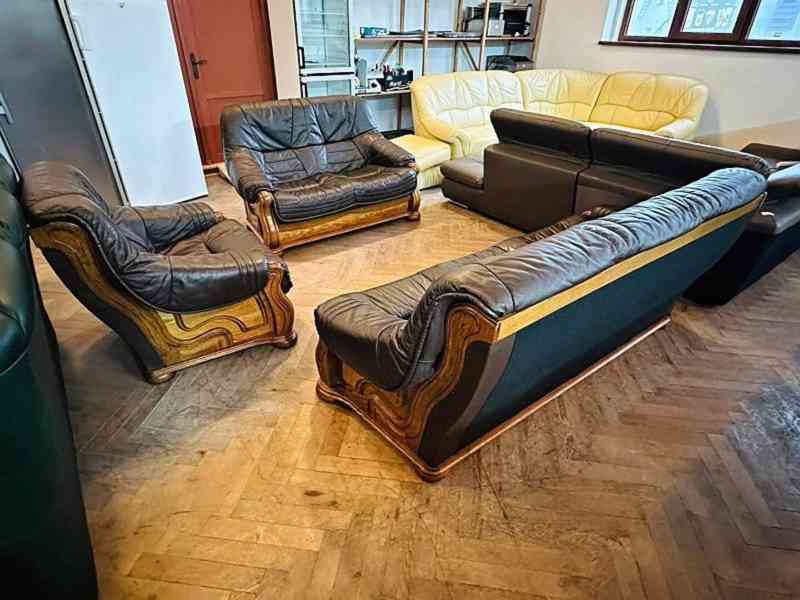  609 Rustikální kožená sedací souprava sedačka 3+2+1 masiv  - foto 3