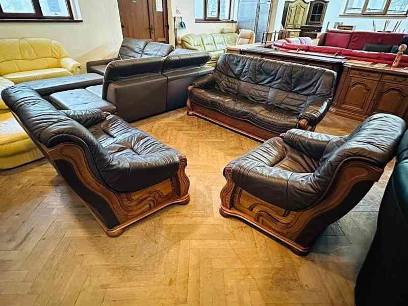  609 Rustikální kožená sedací souprava sedačka 3+2+1 masiv  - foto 2