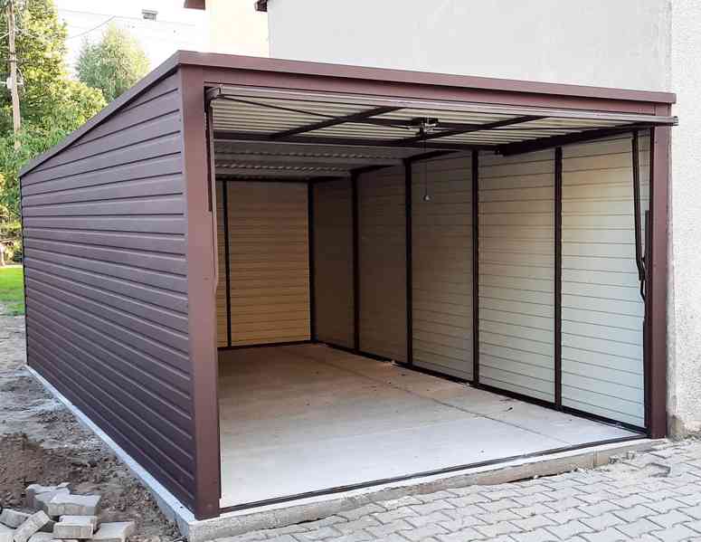 Plechová garáž 3m x 6m spád dozadu - výklopná vrata TS269 - foto 2