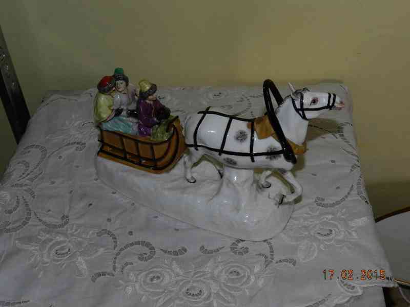 Malované sousoší Kůň Spřežení Saně Rusko - SAMSON PARIS  - foto 3