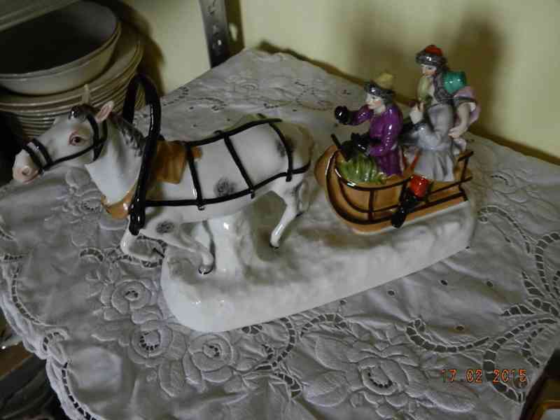 Malované sousoší Kůň Spřežení Saně Rusko - SAMSON PARIS  - foto 7