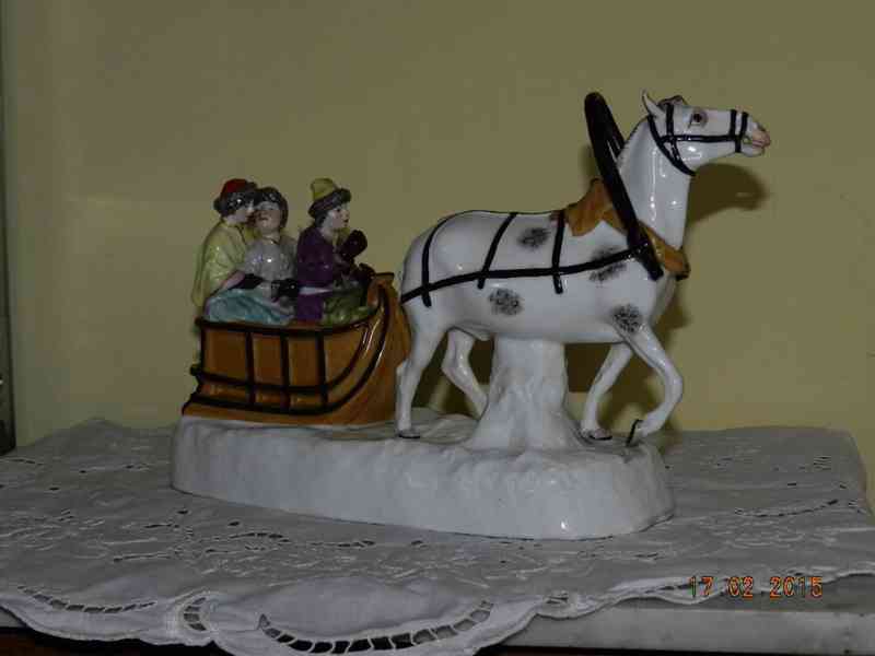 Malované sousoší Kůň Spřežení Saně Rusko - SAMSON PARIS  - foto 2