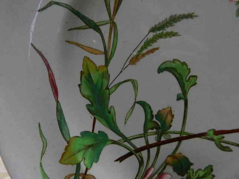 Zajímavý starý ručně malovaný keramický Talíř Květiny Hmyz - foto 4