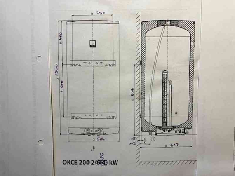 boiler 200 L závěsný Dražice, OKCE 200 2/2kW, 2 topná tělesa - foto 2