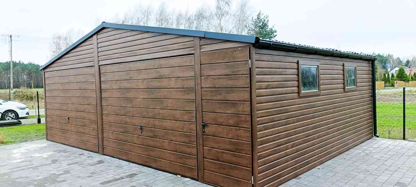 Plechová garáž 7m x 6m, sedlová střecha výklopná vrata TS223 - foto 4