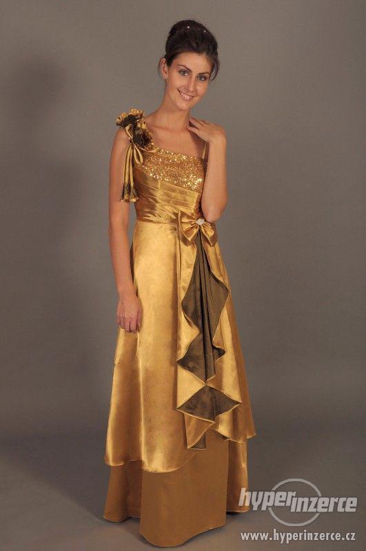 Prodám NOVÉ dlouhé společenské zlaté šaty E020 - foto 1