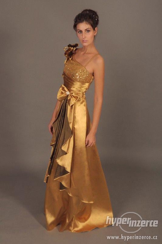 Prodám NOVÉ dlouhé společenské zlaté šaty E020 - foto 2