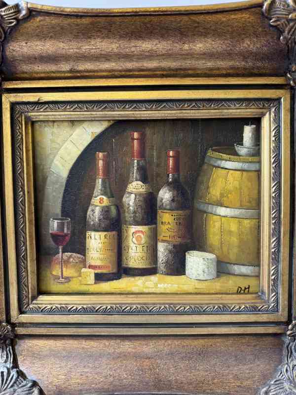 Lahev vína sklípek - obraz ve zlatém zdobeném rámu - foto 2