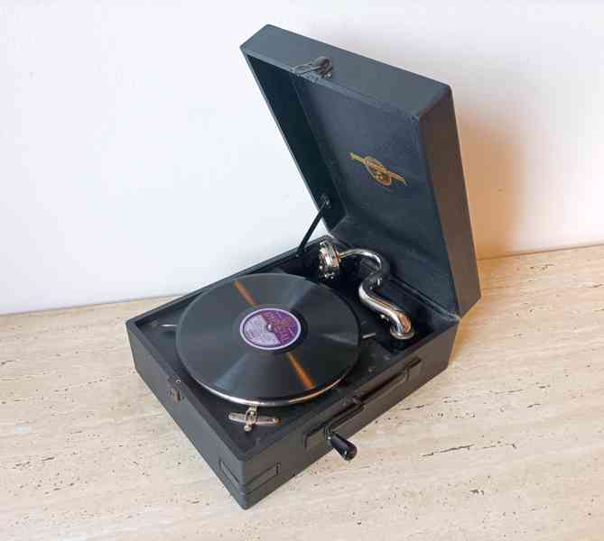 Starožitný anglický gramofon na kliku značky Columbia  - foto 4