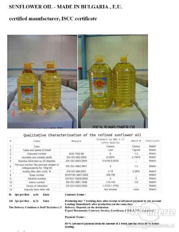 Slunečnicový olej rafinovaný 100% 5L,10L /Bulharsko/ - foto 1