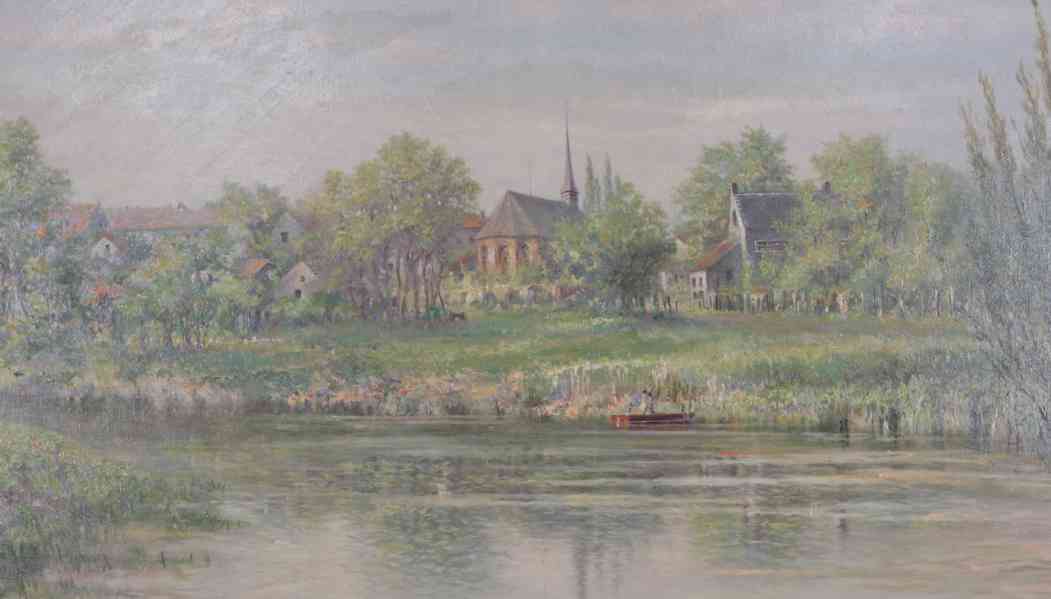 G. Albrecht velký obraz - výhled na vesnici s kostelem 232 X - foto 4