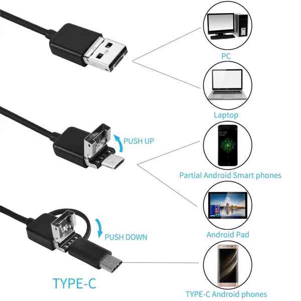 USB Endoskop k mobilu - ohebná kamera s LED světlem, 1m - foto 2