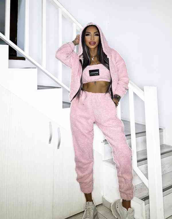 Krásna dámska ružová TEDDY trojdielna suprava s kapucnouNOVA - foto 2