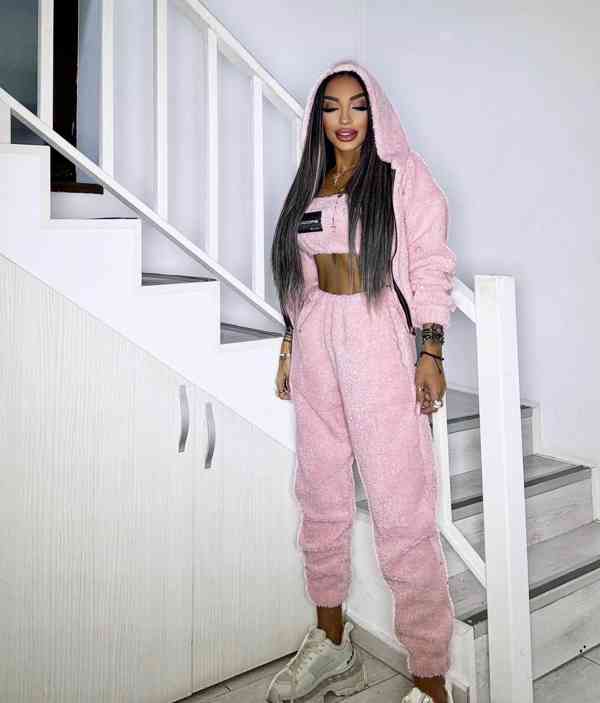 Krásna dámska ružová TEDDY trojdielna suprava s kapucnouNOVA - foto 3