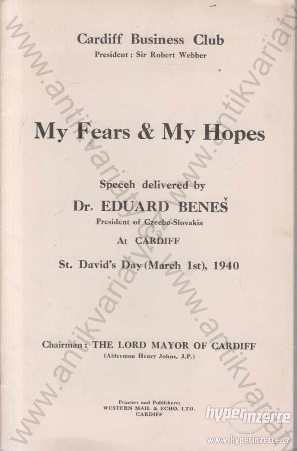 My Fears & My Hopes Eduard Beneš At Cardiff 1940 - foto 1