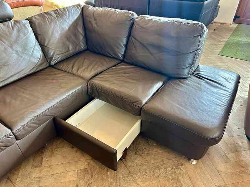293 Kožená rohová sedací souprava sedačka tvar U rozkládací  - foto 3