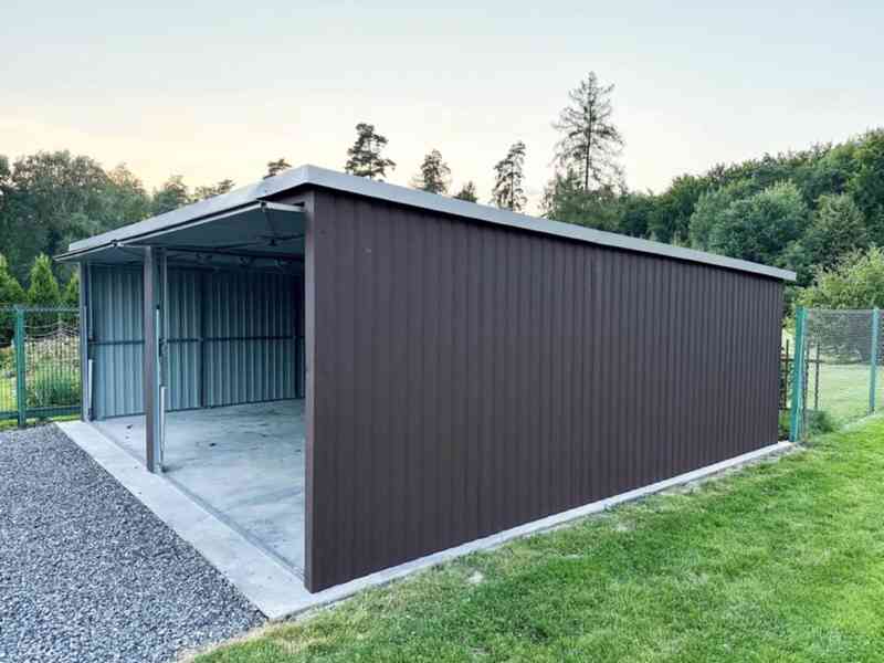 Plechová garáž 6x7m, spád dozadu,  2x výklopná vrata TS495 - foto 3