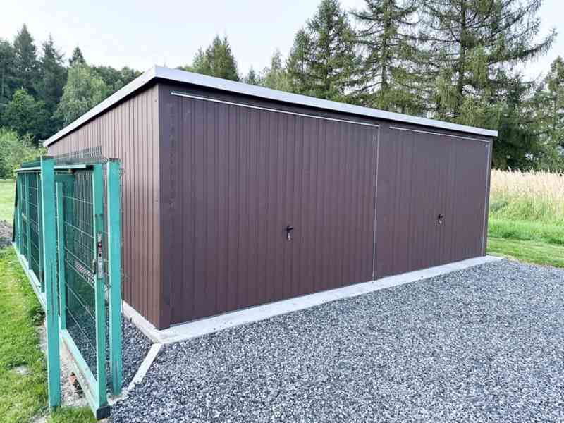 Plechová garáž 6x7m, spád dozadu,  2x výklopná vrata TS495 - foto 7