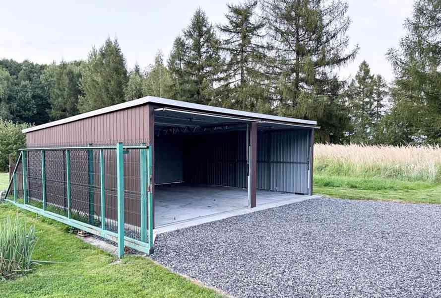 Plechová garáž 6x7m, spád dozadu,  2x výklopná vrata TS495 - foto 5