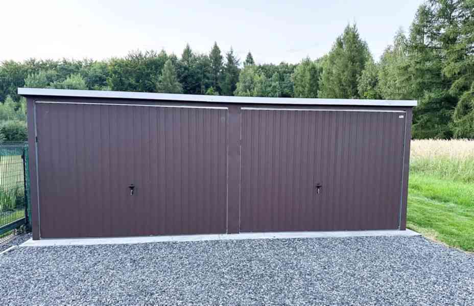 Plechová garáž 6x7m, spád dozadu,  2x výklopná vrata TS495 - foto 6