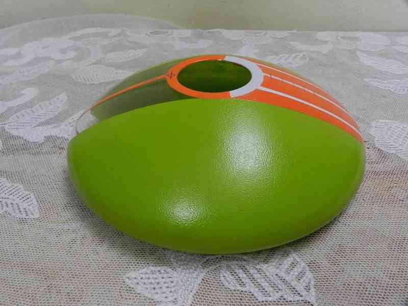 Zajímavá Autorská zeleno oranžová Váza plochý tvar Čechy  - foto 4