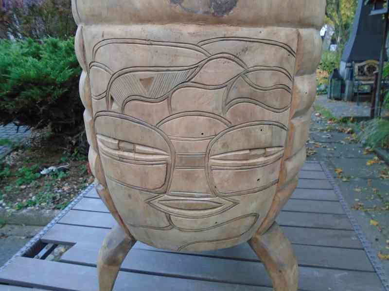 Velký africký dřevěný Etno buben bubínek Zulu Swazi 68x34 cm - foto 2