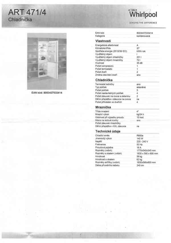 Chladnička kombinovaná vestavěná Whirlpool ART 471/4 - foto 12