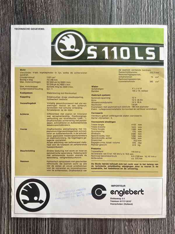 Dobový prospekt Škoda 110 LS + formule MTX ( 197X ) NL - foto 9